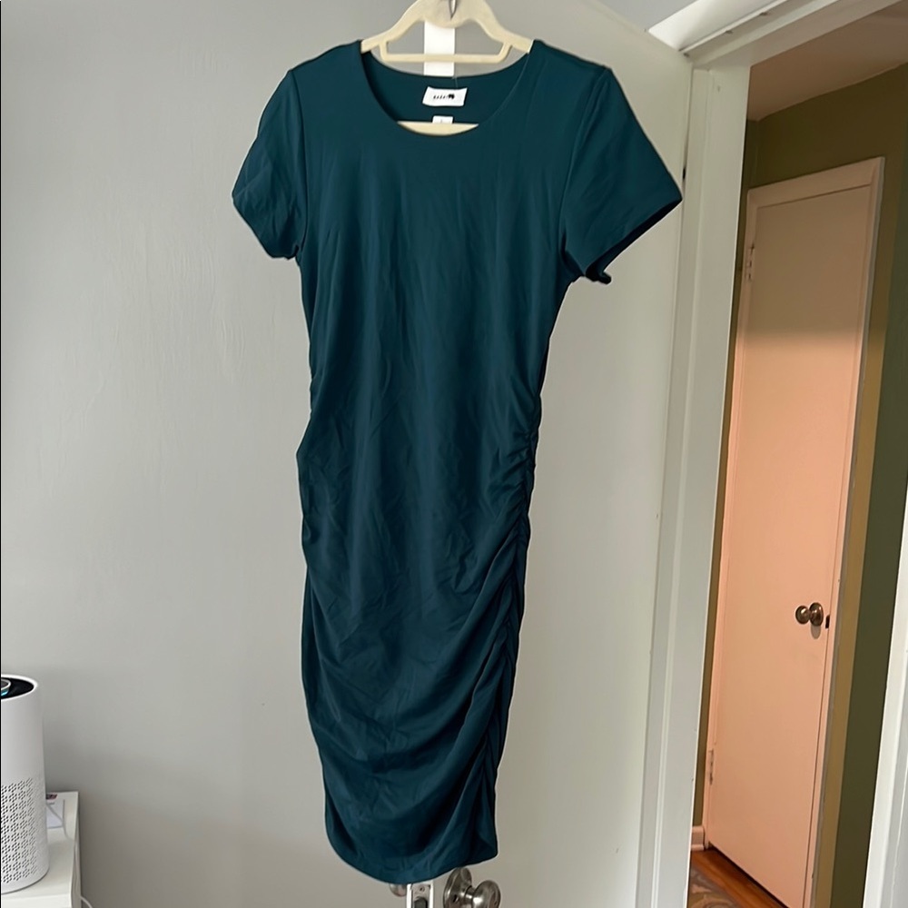 Aritzia Babaton Turquoise Ruched Sheath Midi Dress, NWOT
